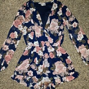 J for Justify Navy Floral Long Sleeve Ruffle Romper Size M
